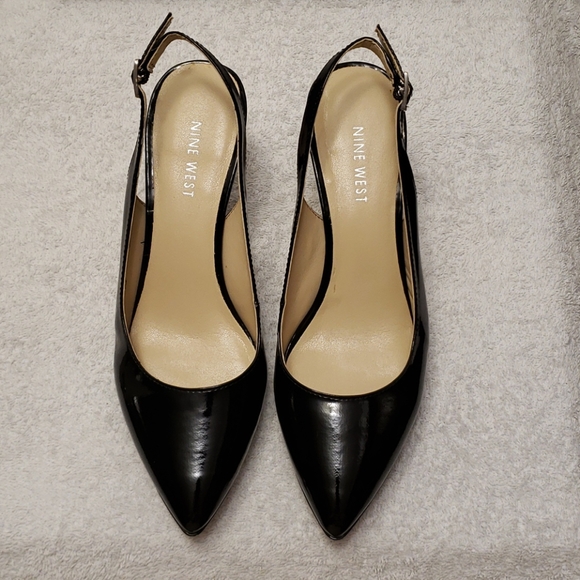 Nine West Rebellion black leather slingbacks, 6.5 - Picture 2 of 12
